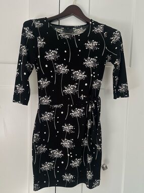 Banana Republic Black and White Floral Tie-Waist Mini Dress